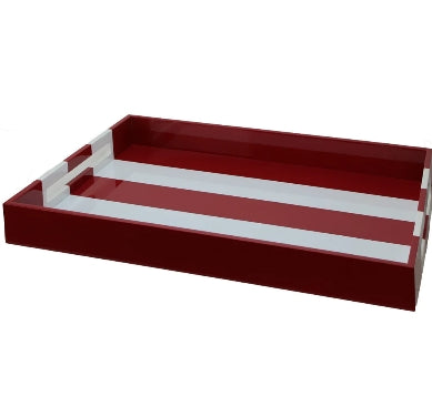 Burgundy Striped Large Lacquered Ottoman Tray