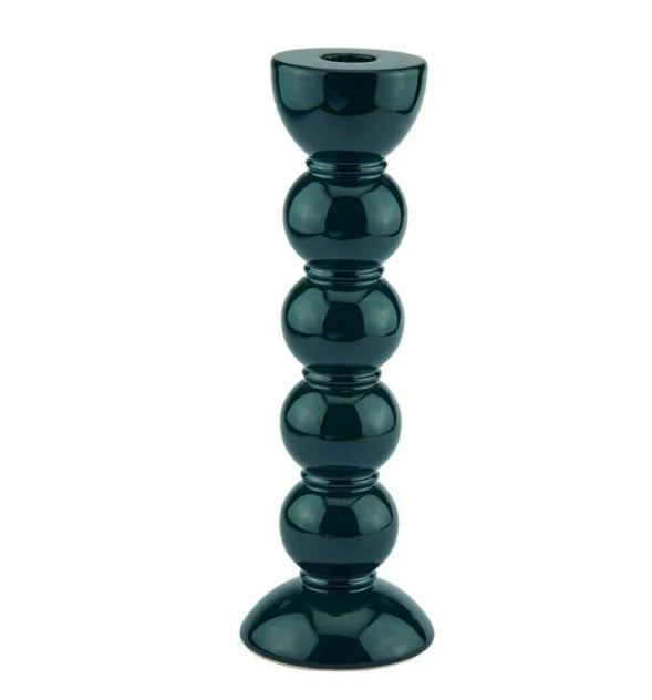 Tall Racing Green Bobbin Candlestick- 24cm