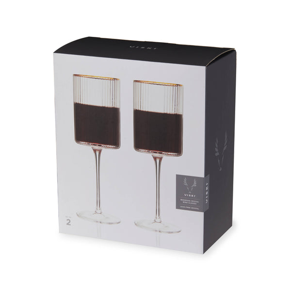 Gold-Rimmed Crystal Wine Glasses - Set of 2