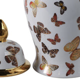 Ceramic Elegant Butterfly Lidded Jar - White/Gold, 18x9 in.