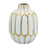 Ceramic Bud Modern Decorative Vase - White/Gold, 8 in.