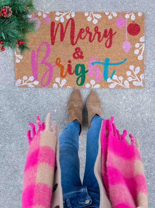 "MERRY & BRIGHT" DOORMAT