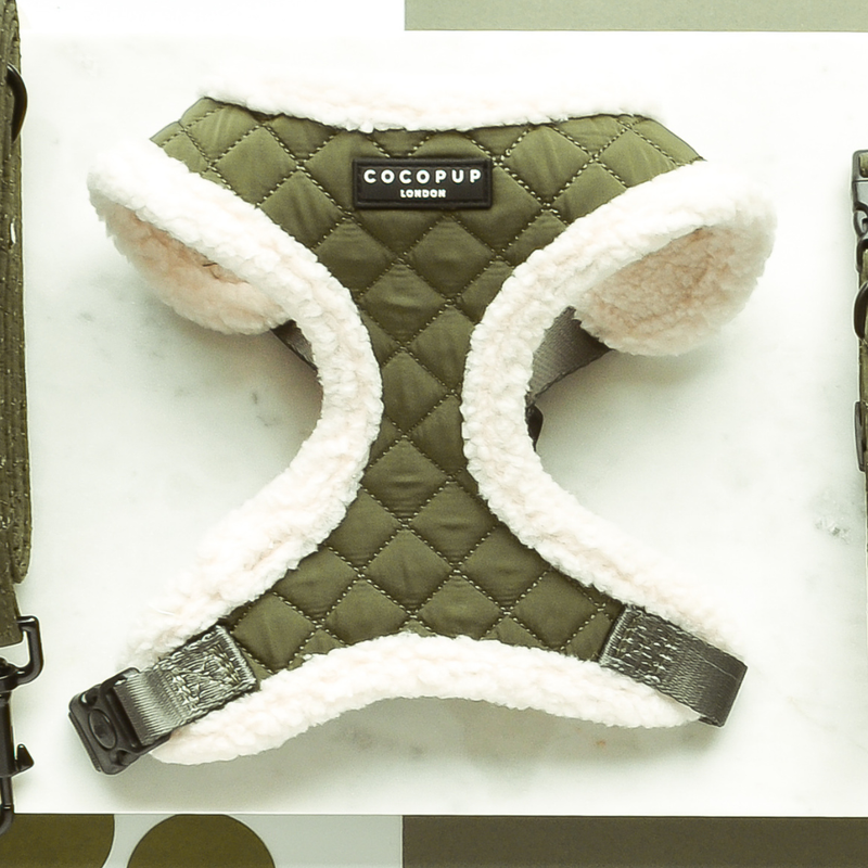 Khaki Quilted Adjustable Neck Harness: L