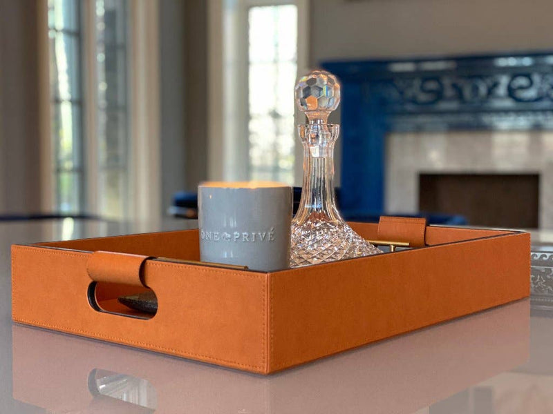 Cooper Saddle Hand-Stitched Premium Leather | Serving Tray | 20" x 14" x 3.15" | One Preevay