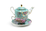 Peacock Lotus Garden Green Fine Porcelain Tea For One Set