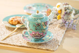 Peacock Lotus Garden Green Fine Porcelain Tea For One Set