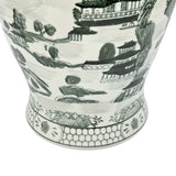 Black & White Landscape Chinoiserie Ceramic Jar 25"