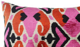 Handmade Velvet Pillow 16x24 Pink Orange Ikat Design