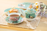 Peacock Lotus Garden Green Fine Porcelain Tea For One Set