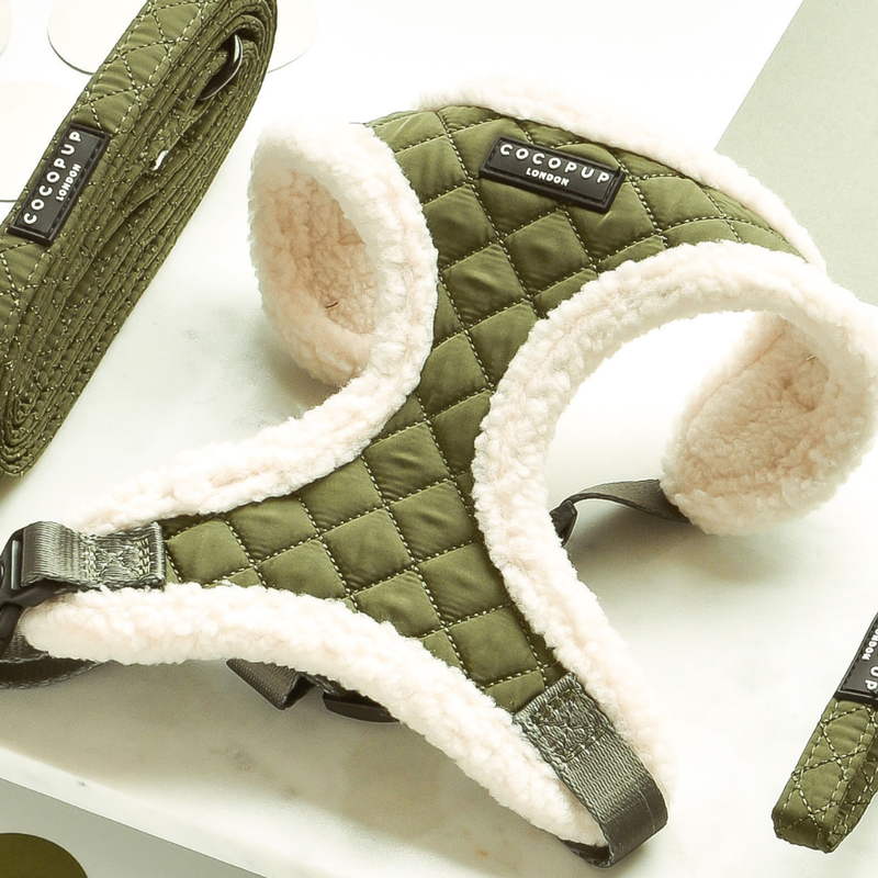 Khaki Quilted Adjustable Neck Harness: L
