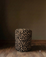 Leopard Bouclé Cylinder Pouf Ottoman