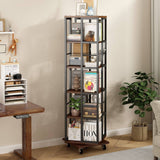 5 Tiers Rotating Bookshelf, Corner Bookcase, 360 Display Wood Spinning Bookshelves, Floor Standing Bookcase Narrow Shelf, Rustic Brown