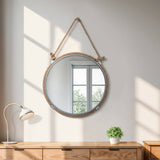 Wall Mirror - Silver Metal Glass Round Rope Hanger, 24x31 in