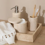 Vanity Accessories Set, Travertine Bathroom Set, 5-piece: Soap Dispenser 8oz