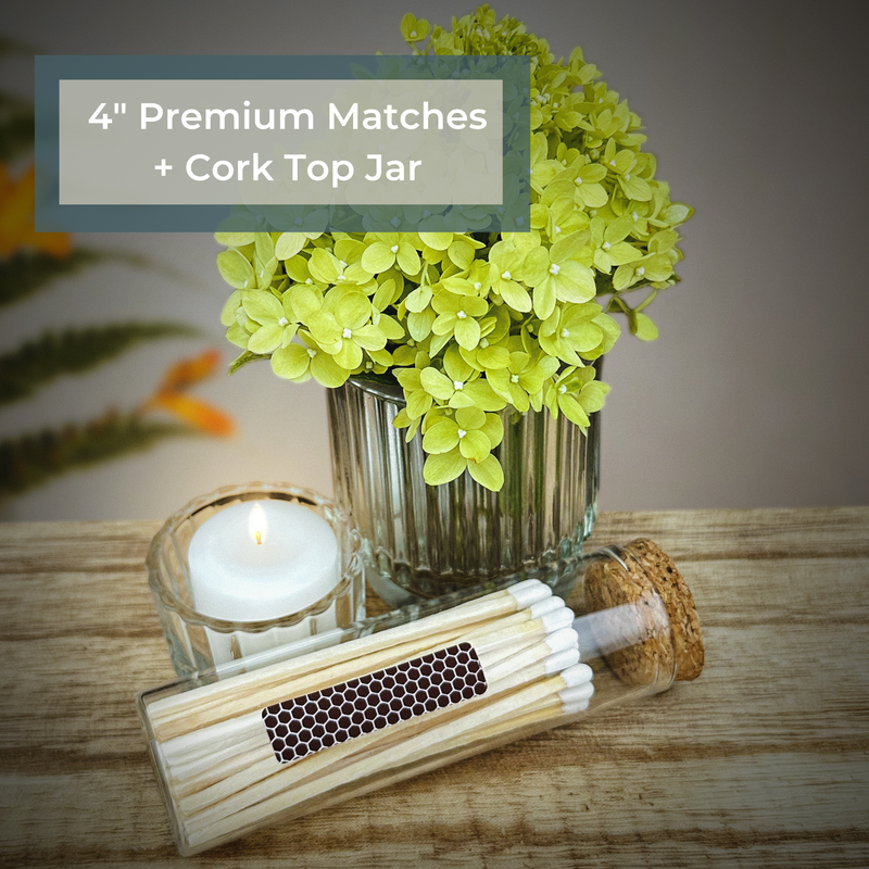 4" Matches in Chic Cork Top Jar - Colors of Your Choice: Tuxedo