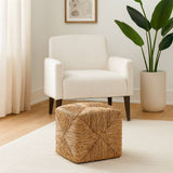 Decorative Ottoman - Brown Rattan Square Textured, 18 in.