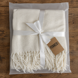 Ivory Herringbone Fringed 50x60 Inch Throw Blanket