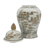 Brown & White Classic Chinoiserie Ceramic Ginger Jar 18"