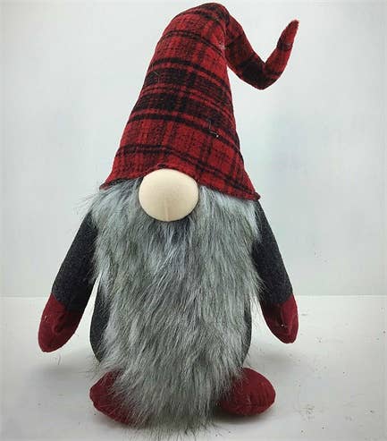 Red Plaid Hat Fabric Christmas Gnome 29.1"H