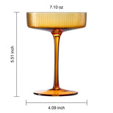 Ribbed Amber Vintage Art Deco Coupe Glasses | 7OZ Set of 2