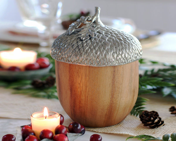 Pewter Top Wood Acorn Box