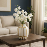 Ceramic Bud Modern Decorative Vase - White/Gold, 8 in.