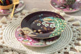Peacock Lotus Garden Pink Porcelain Dessert Plate Set of 2