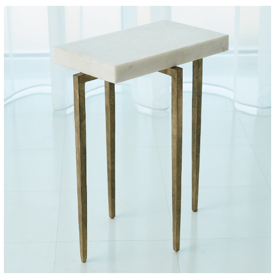 LAFORGE ACCENT TABLE-ANTIQUE GOLD W/WHITE HONED MARBLE