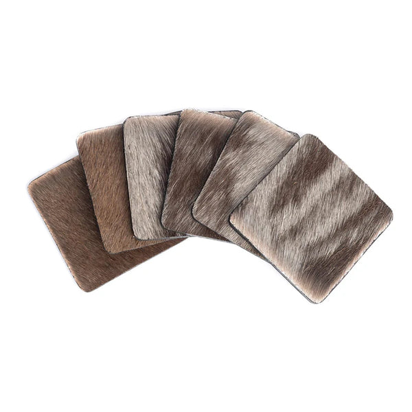 Wildebeest Hide Coasters  w/ Tie (S/6)