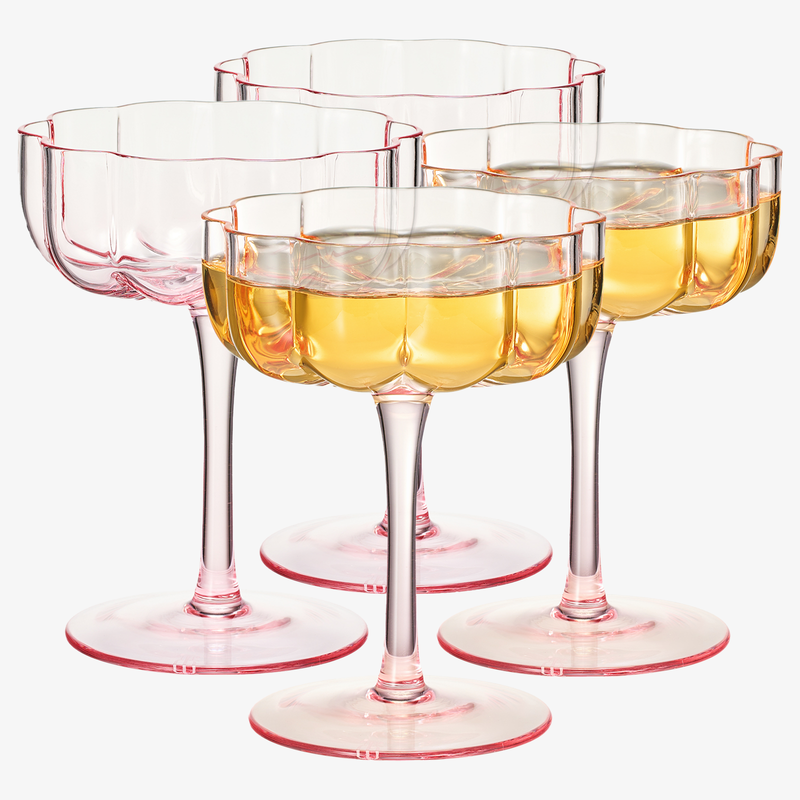 Elegant Flower Champagne & Cocktail Coupes sets of 4/BAR COLLECTION/James By Jimmy Delaurentis 