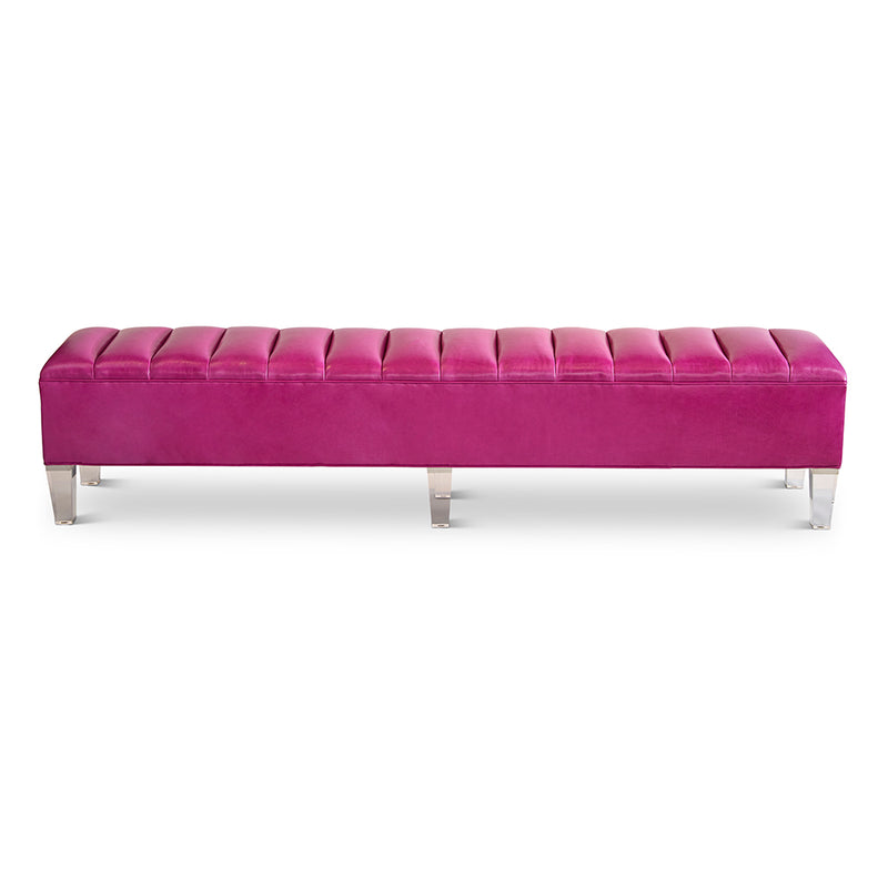 Carmella Bench :Magenta leather with acrylic legs- JAMES By Jimmy DeLaurentis 
