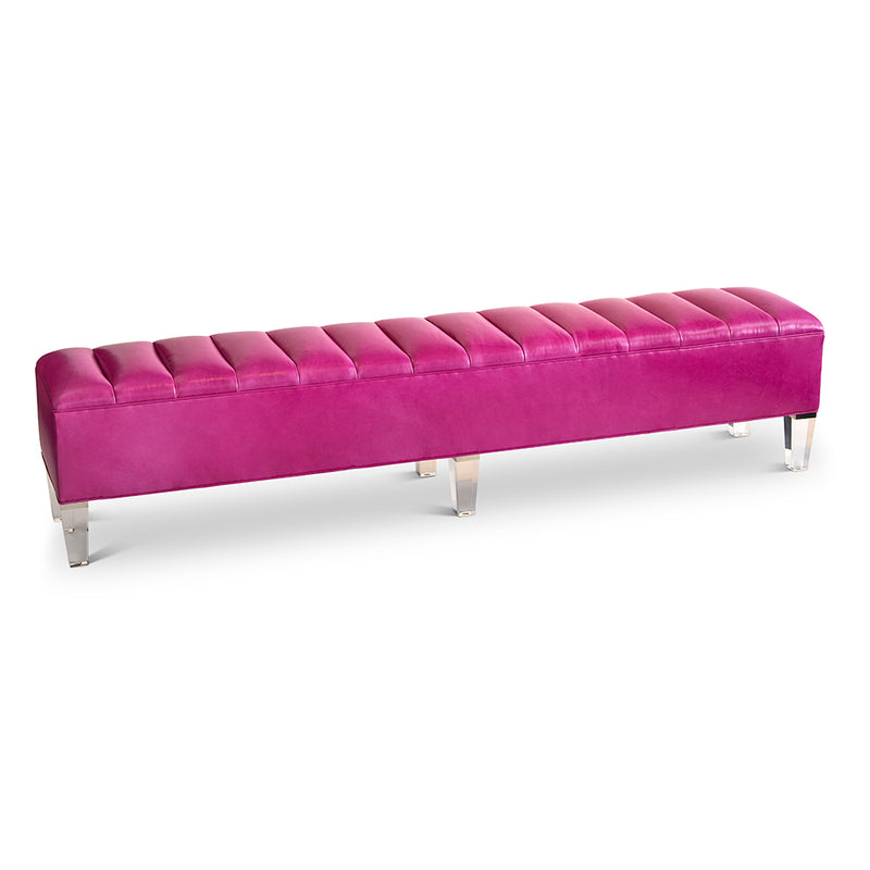 Carmella Bench :Magenta leather with acrylic legs- JAMES By Jimmy DeLaurentis 