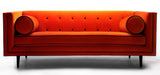 Gigi Sofa Hermes Orange W/ Contrasting Welt & Buttons Chocolate Velvet- JAMES By Jimmy DeLaurentis