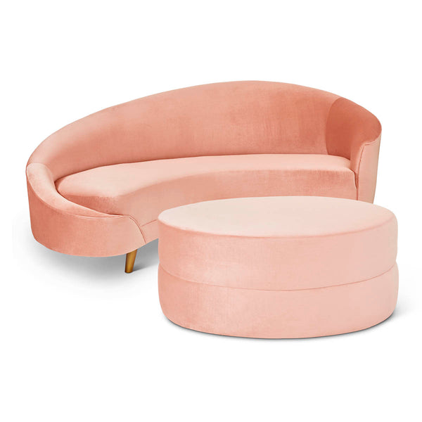 Melodia Curved Sofa :Soft Pink Velvet Gold Legs - JAMES By Jimmy DeLaurentis